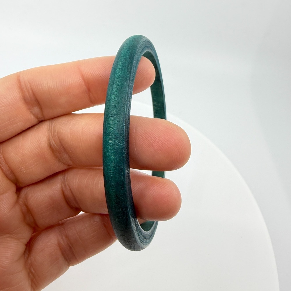 Boho Green Teal Wooden Chunky Bangle Bracelet - Festival Statement Gift